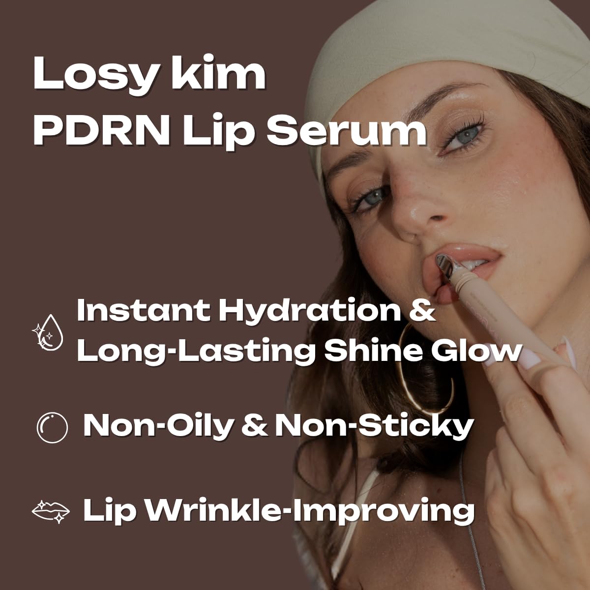 Losy Kim PDRN Tinted Lip Serum – High Gloss Ultra Hydrating Natural Glow, Non-Sticky Volumizing Color Glaze with Long-Lasting Shine, Nourishing Moisturizing Repair for Chapped Lips (0.34 oz)
