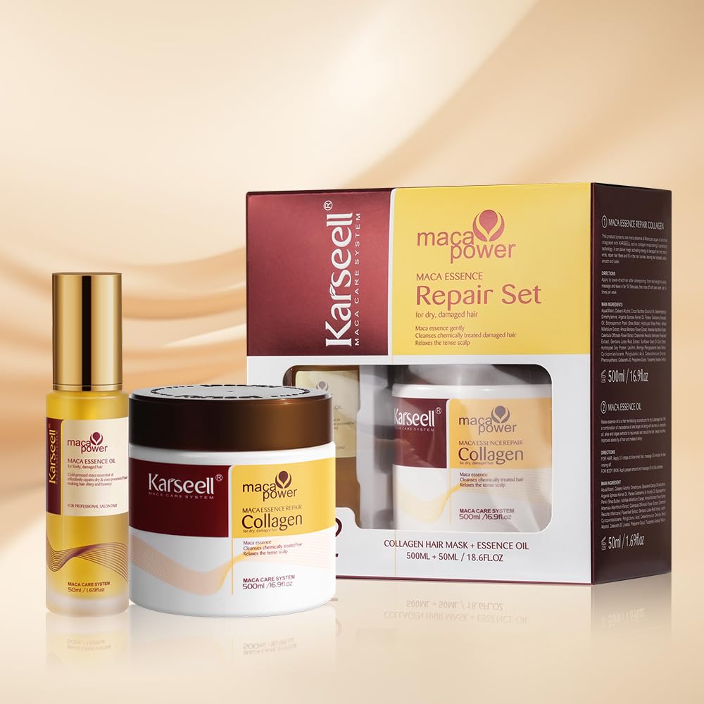 Karseell Collagen Hair Mask & Argan Oil Set - Deep Conditioning Treatment for Dry Hair | 16.9 fl oz + 1.69 fl oz