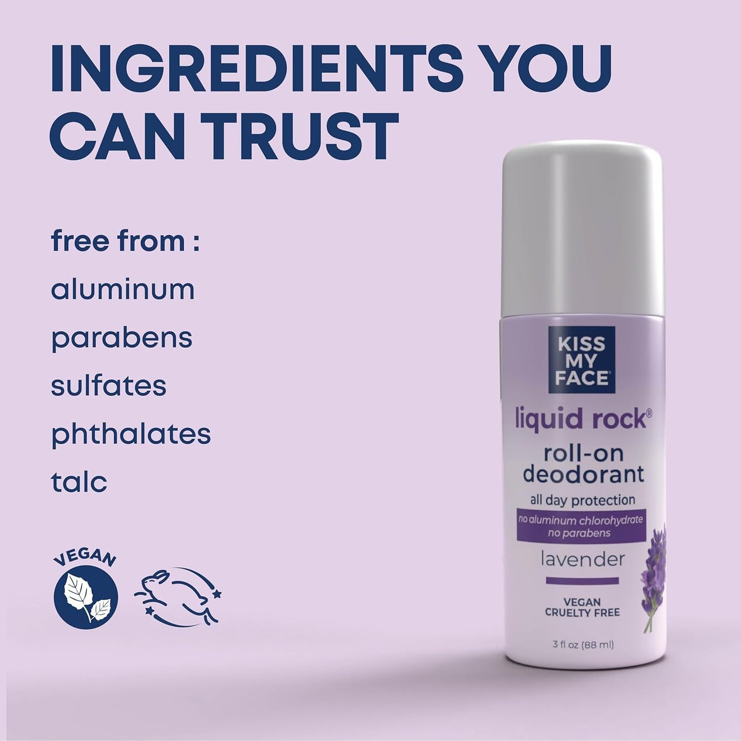 Kiss My Face Liquid Rock Deodorant Roll-On, Lavender 3 oz (Pack of 3)