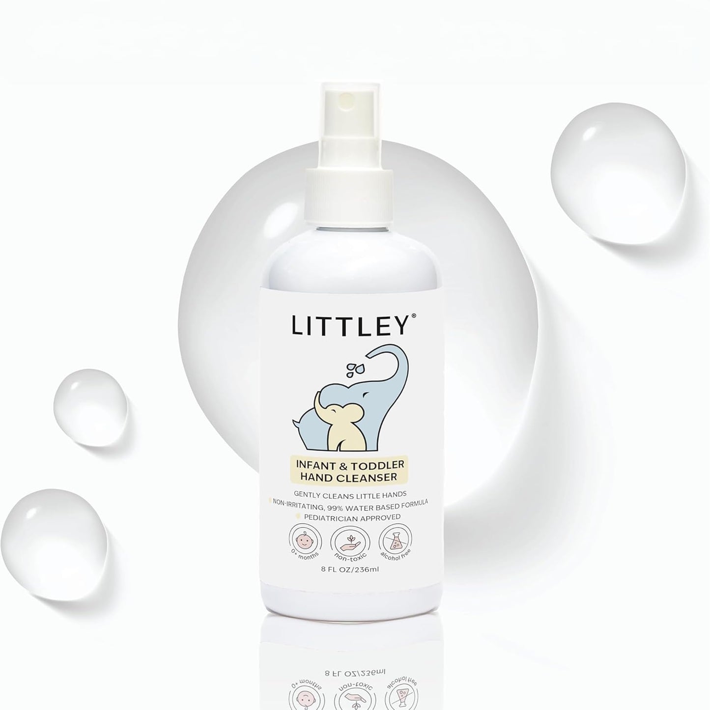 Littley Infant & Toddler Hand Cleanser | Alcohol-Free HOCl Spray for Delicate Skin | Fragrance-Free Formula | Gentle & Convenient Hand Mist | Portable Travel Size | 8 oz