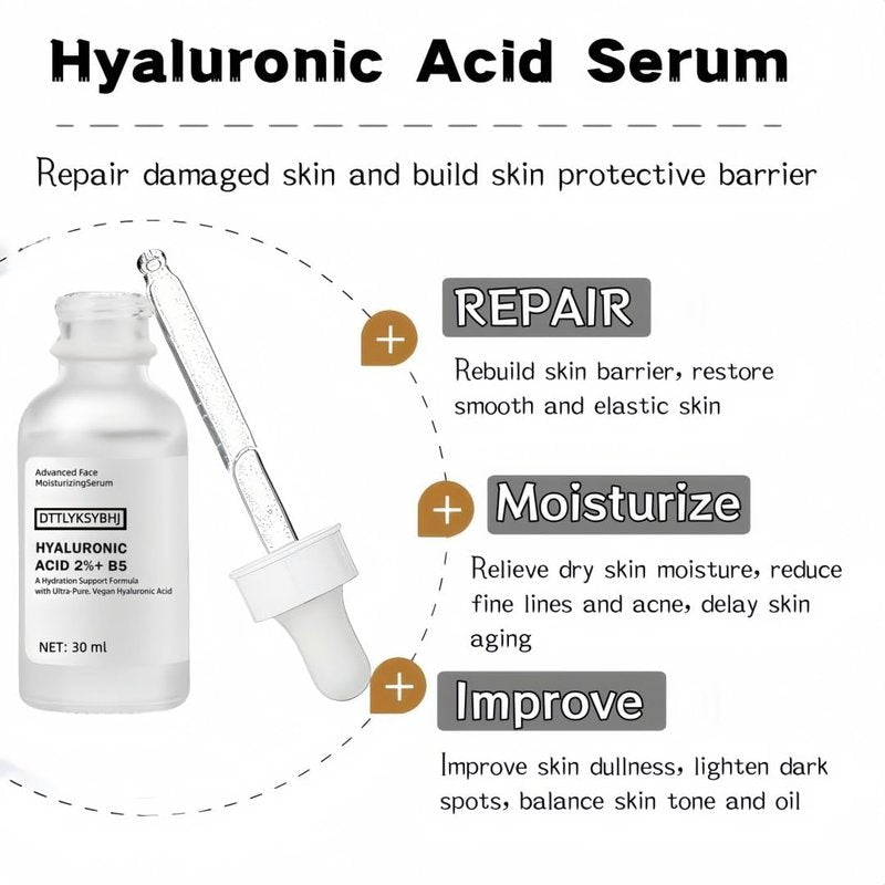 2% Hyaluronic Acid +B5 (Vitamin) Serum for Face - Hydrating & Plumping Skin Care, Anti-Aging, Moisturizing Treatment for Dry Skin, Vegan, Fragrance-Free, 1 fl oz