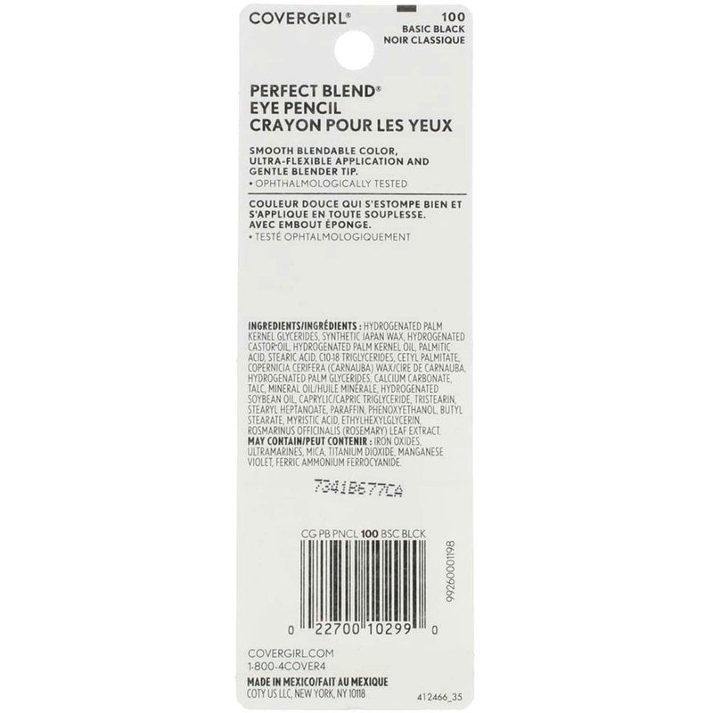 CoverGirl Perfect Blend Eye Pencil, Basic Black [100], 0.03 oz (Pack of 6)