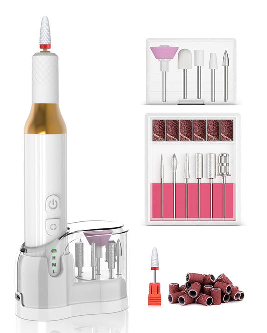 DEEHENK Nail Drill,Cordless Electric Files for Gel Nails E-File Manicure Kit Women Rechargeable Drill para Uñas Profesional Machine Grinder Acrylic White (M918)