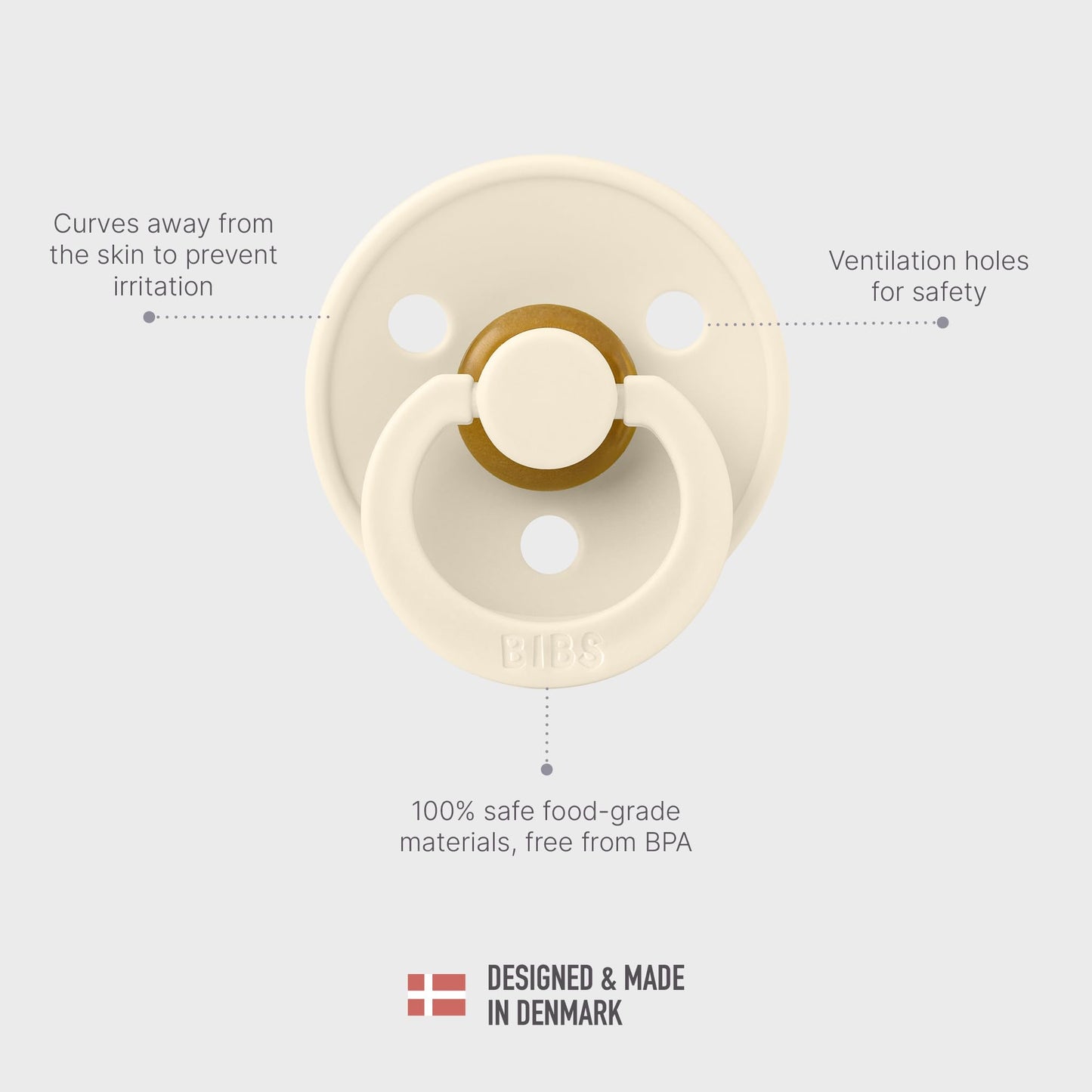BIBS Pacifiers Colour Collection | Natural Rubber Baby Pacifier | Set of 2 BPA-Free Soothers | Made in Denmark | 0+ Months (Pack of 2) | Blush/Ivory