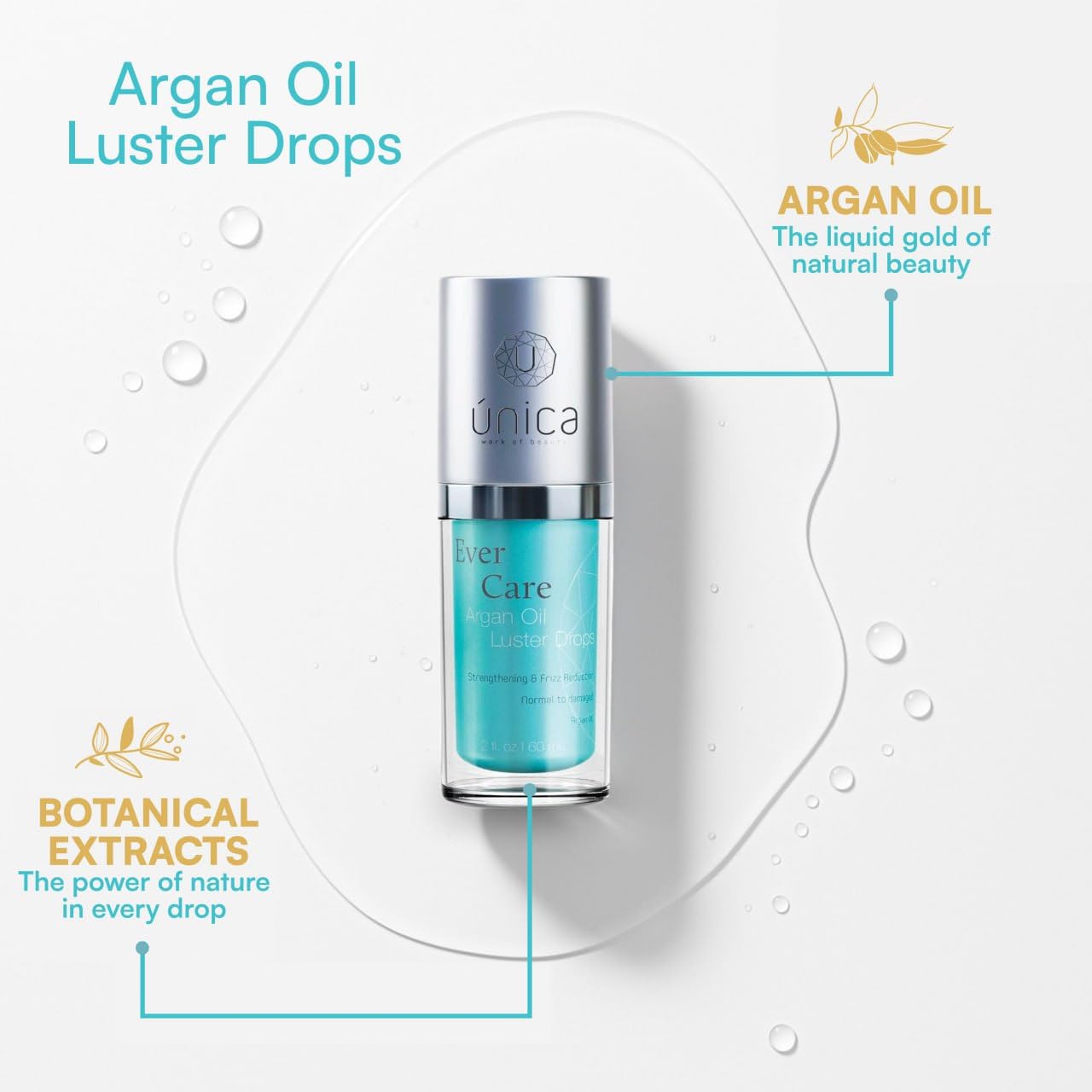 UNICA Ever Care Amla Oil Luster Drops – Lightweight Pre-Shampoo Hair Serum for Shine, Strength & Frizz Control – Infused with Botanical Oils – 2oz (60 ml)