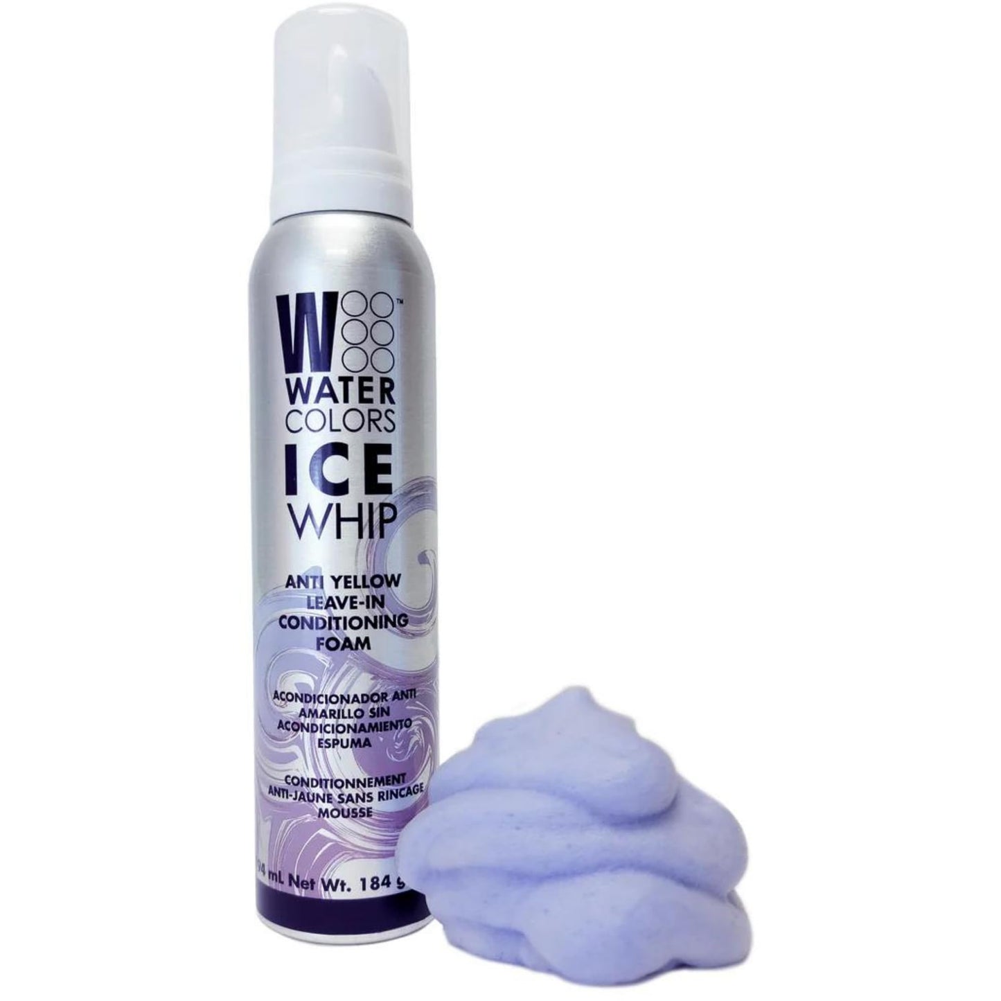 Watercolors Ice Whip Anti-Yellow Leave-In Conditioning Foam Mousse for Blonde, Platinum, Bleached, Silver, Gray, Ash & Brassy Hair - Violet Purple 6.5 oz
