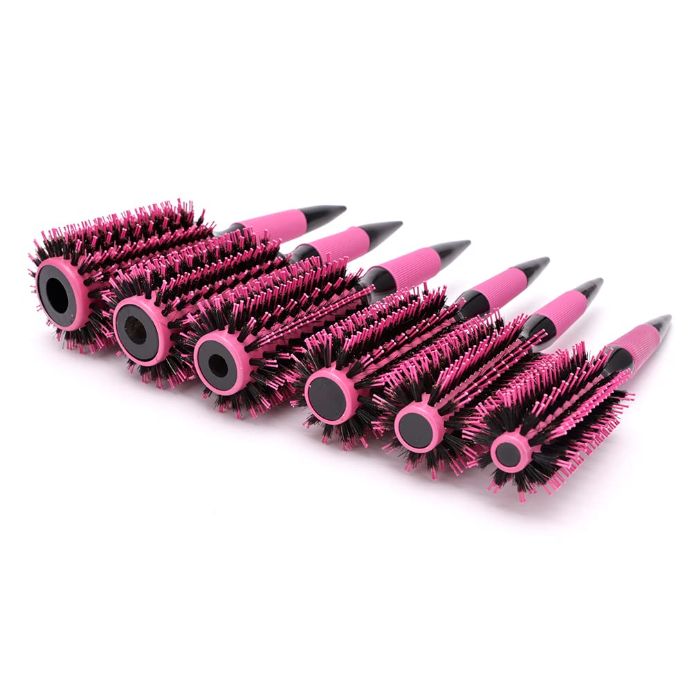 Thermal Round Barrel Boar Bristle Hair Brush Set for Women & Men - Professional Hair Styling for Blow Drying, Curling, Scalp Massage, Wet and Dry Use (Pink)
