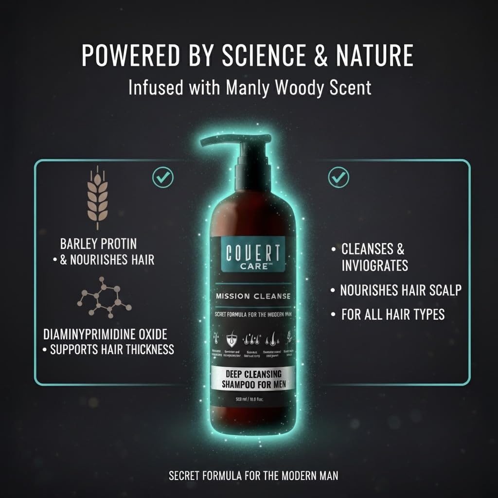 Covert Care Men’s Thickening Shampoo for Thinning Hair – Strengthens Hair, Boosts Volume, Nourishes Scalp, and Activates Roots for Fuller, Stronger-Looking Hair