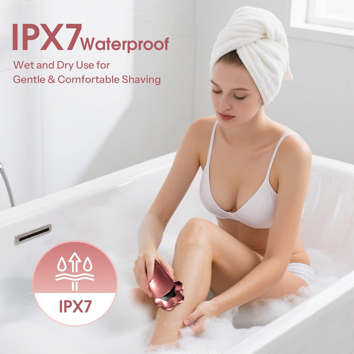Electric Razors for Women Legs: 5-in-1 Rechargeable Body Shaver, 7D Wet & Dry Bikini Trimmer, IPX7 Waterproof Lady Hair Remover for Face Underarms Pubic, Rose Pink
