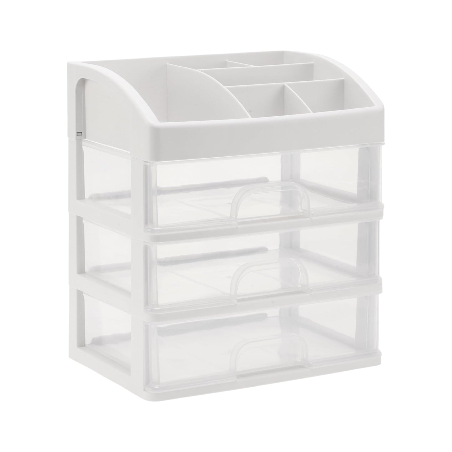 VOCOSTE Makeup Organizer Countertop, 3 Clear Drawers Makeup Organizer, Skincare Organizers for Lotions Lipstick Brushes, Make Up Organizers for Counter, Clear, White