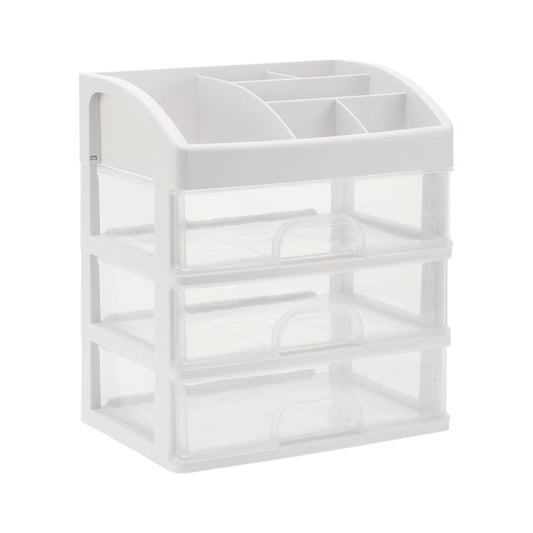 VOCOSTE Makeup Organizer Countertop, 3 Clear Drawers Makeup Organizer, Skincare Organizers for Lotions Lipstick Brushes, Make Up Organizers for Counter, Clear, White