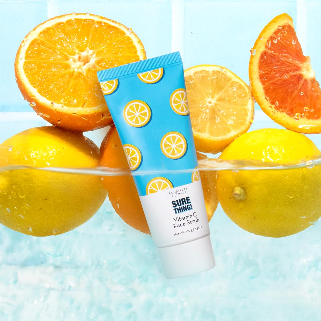Elizabeth Mott Sure Thing Vitamin C Face Scrub – Heat Activated Exfoliating Facial Cleanser for Deep Pore Cleansing & Smoother Skin – Gentle Brightening Scrub, Vegan & Cruelty-Free Skincare, 3.52 oz