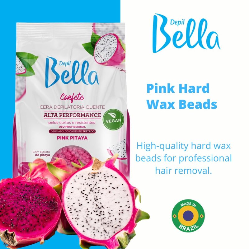 DEPIL BELLA Pink Hard Wax Beads 2.2 lbs for Hair Removal, High-Performance for Short and Resistant Hair, Vegan, Body and Face Wax Beads With Dragon Fruit Extract