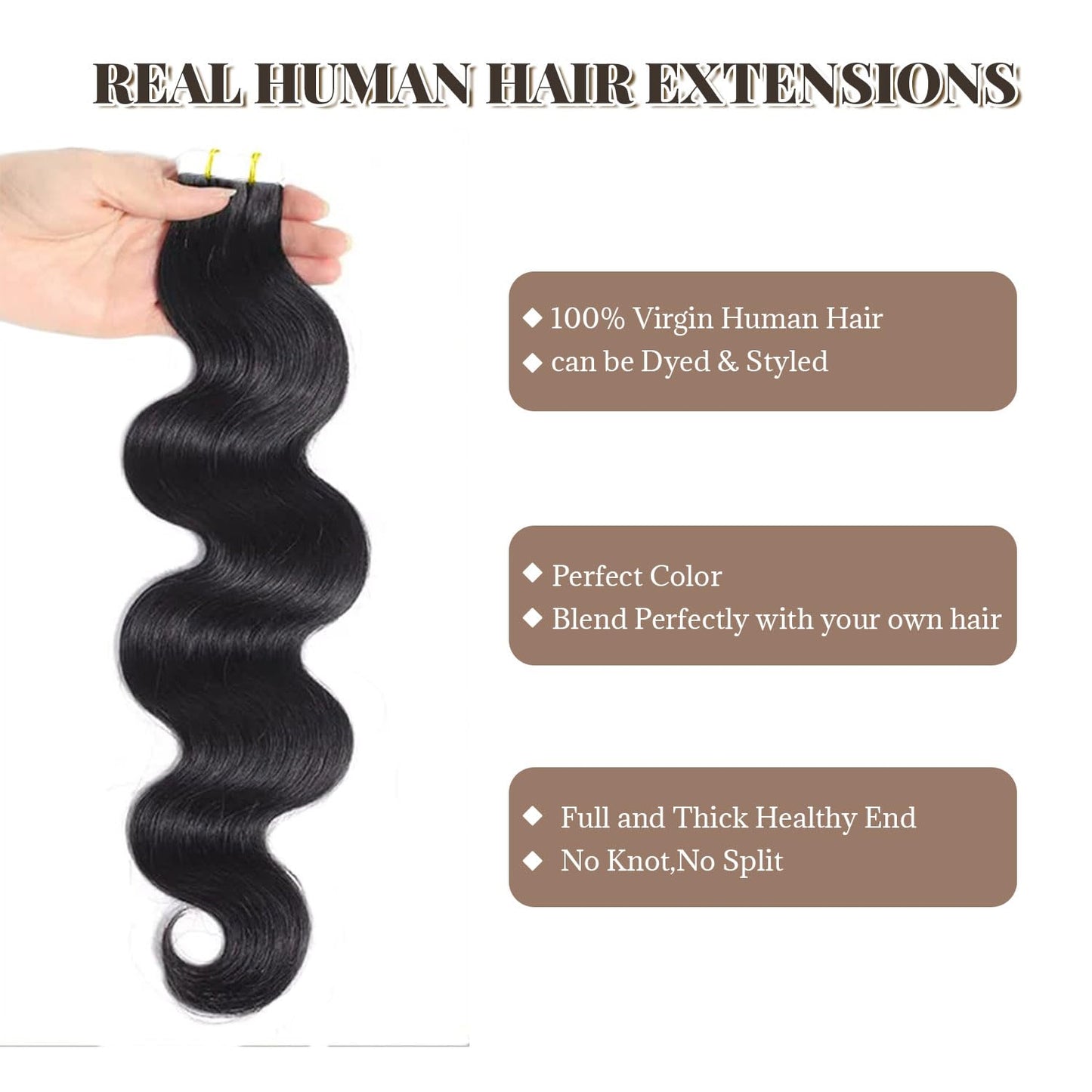 Tape in Hair Extensions Human Hair Body Wave 100% Remy Human Hair 16 Inch 50g/pack 20pcs Tape Hair Extensions Natural Black Real Human Hair Extensions for Black Women Human Hair Tape in Extensions