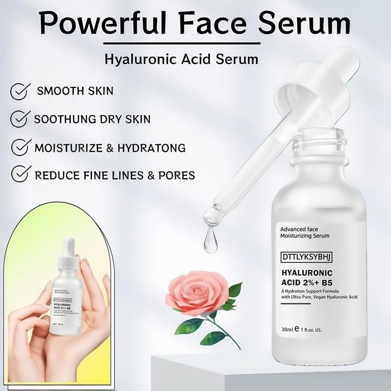 2% Hyaluronic Acid +B5 (Vitamin) Serum for Face - Hydrating & Plumping Skin Care, Anti-Aging, Moisturizing Treatment for Dry Skin, Vegan, Fragrance-Free, 1 fl oz