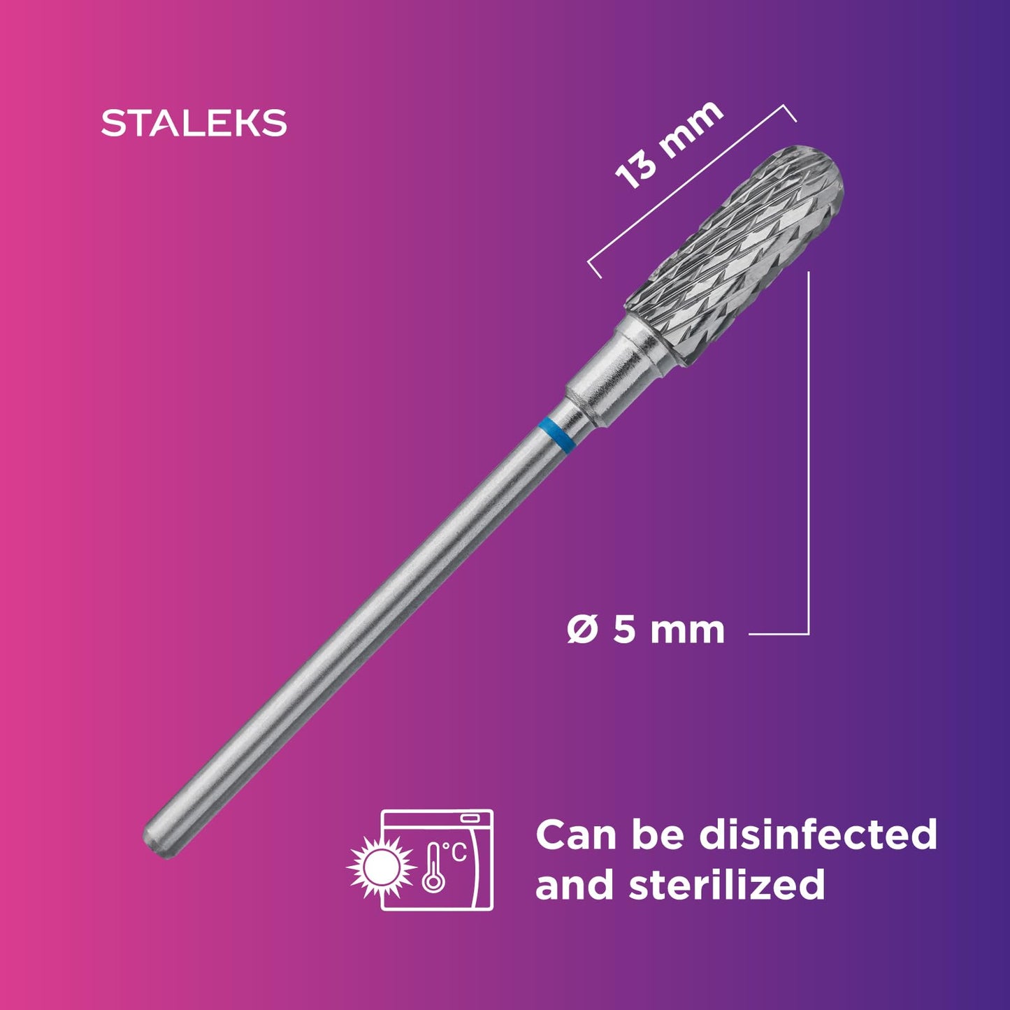 STALEKS PRO Expert Carbide Nail Drill Bit (Rounded Cylinder, Blue, 5mm Head / 13mm WP) – Medium Hardness for Artificial Nail Correction & Hyperkeratosis Removal in Hardware Manicure/Pedicure