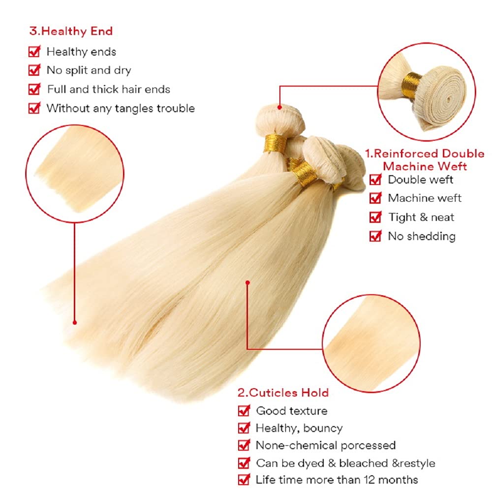 613 Human Hair Bundles Blonde Straight Bundle 8A Brazilian Virgin Hair 3 Bundles 26 26 26 Inch 613 Straight Bundle Human Hair Extensions