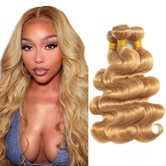 Wahairse Human Hair Bundles 14 16 18 Inch Body Wave 27# Color Human Hair Unprocessed Brazilian Virgin 3 Bundles Quick Weave Human Hair Extensions 300g (27# Body Wave,14 16 18)