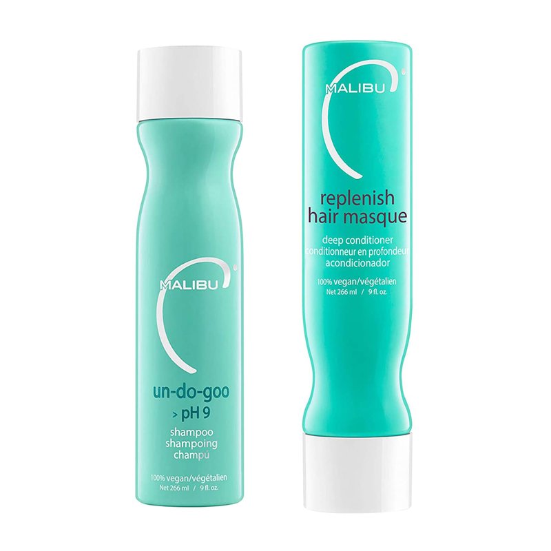 Malibu C Un-Do-Goo Shampoo & Replenish Hair Masque Duo - Clarifying Shampoo & Deep Conditioning Hair Mask to Eliminate Product Build Up - Shine Restoring, Moisturizing Hair Care (33.8 oz)