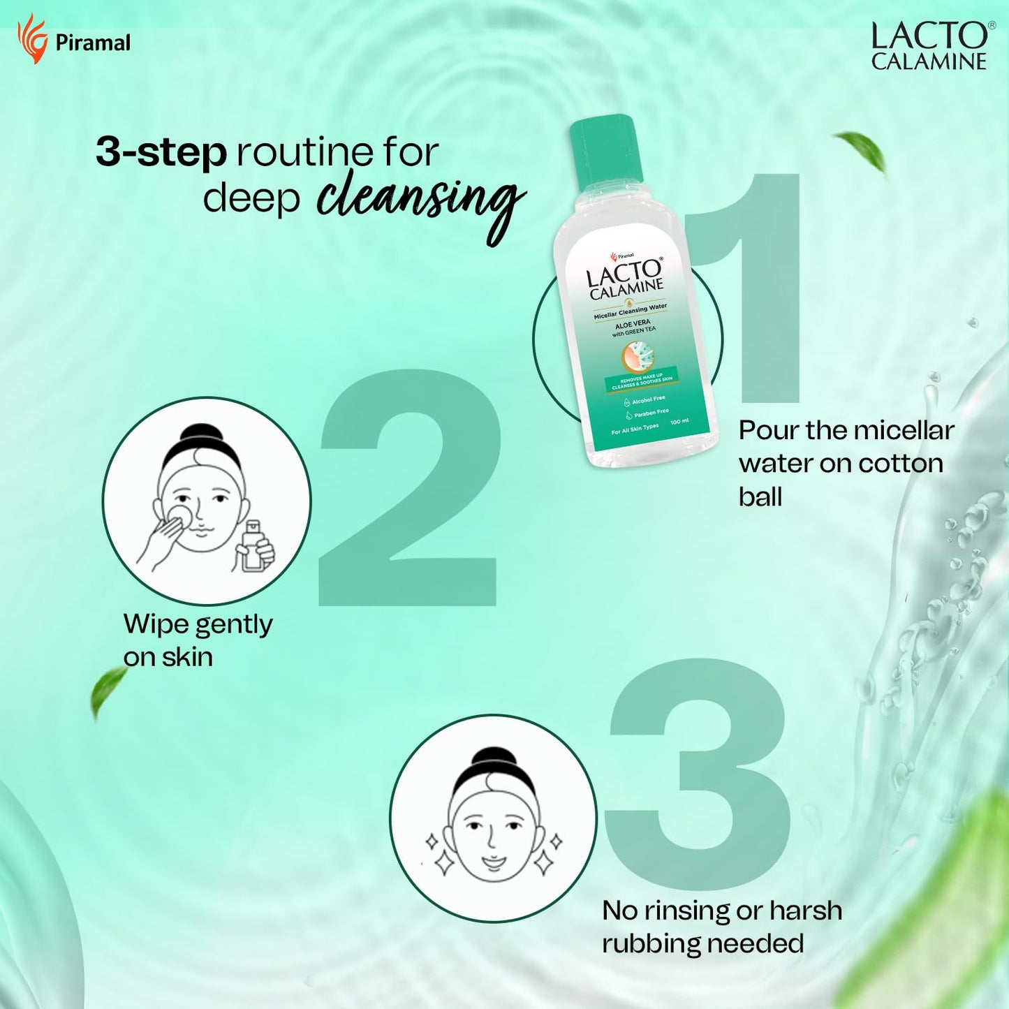Lacto Calamine Micellar Water Makeup Remover with Aloe Vera, Green Tea and Niacinamide – 3.38 fl oz (100 ml)