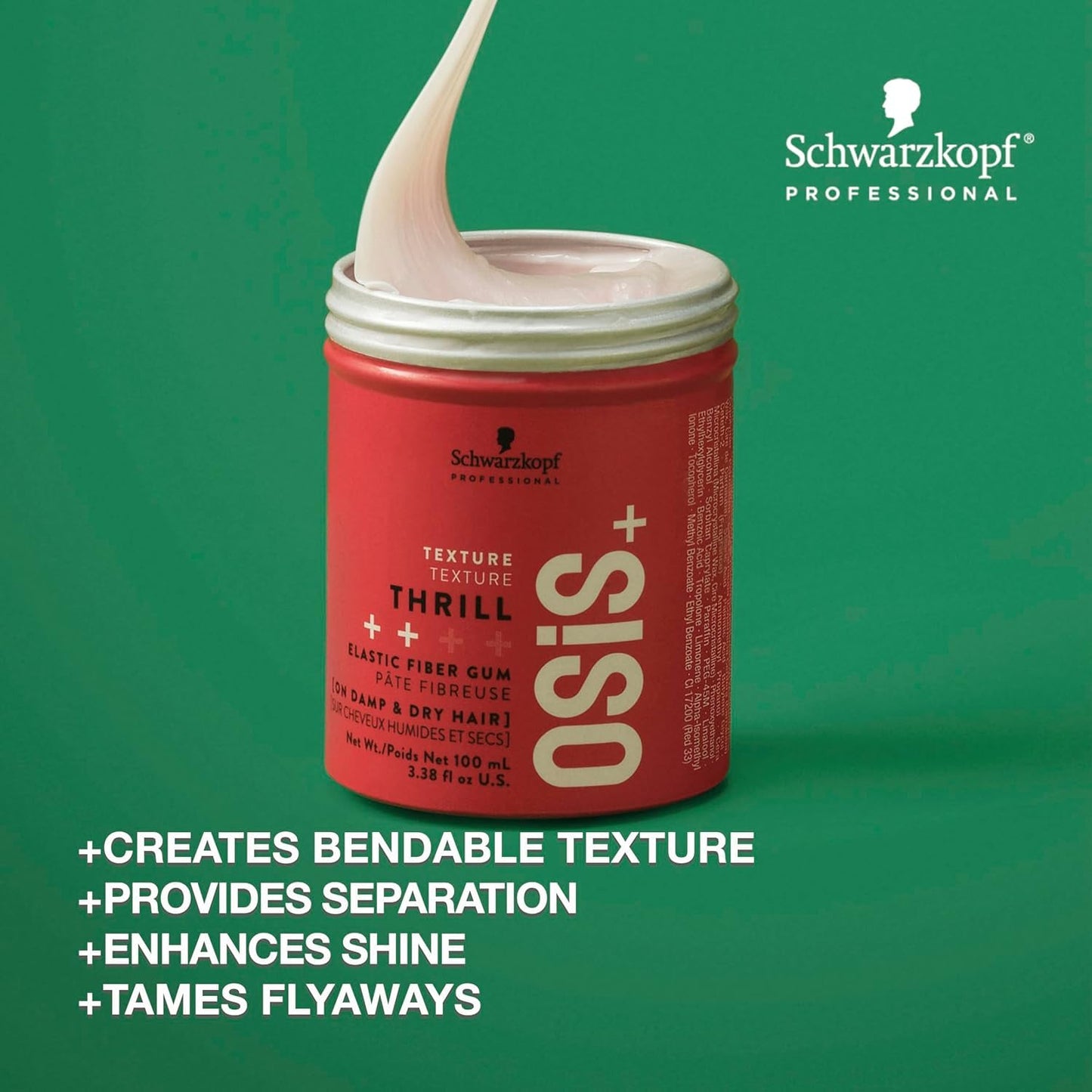 OSiS+ Thrill Texture Fiber Styling Gum for Hair, 3.38 Oz – Medium Hold Flexible Style, Tames Flyaways – Bendable, Moldable Texturizing Styling Gum for Style Separation and Shine