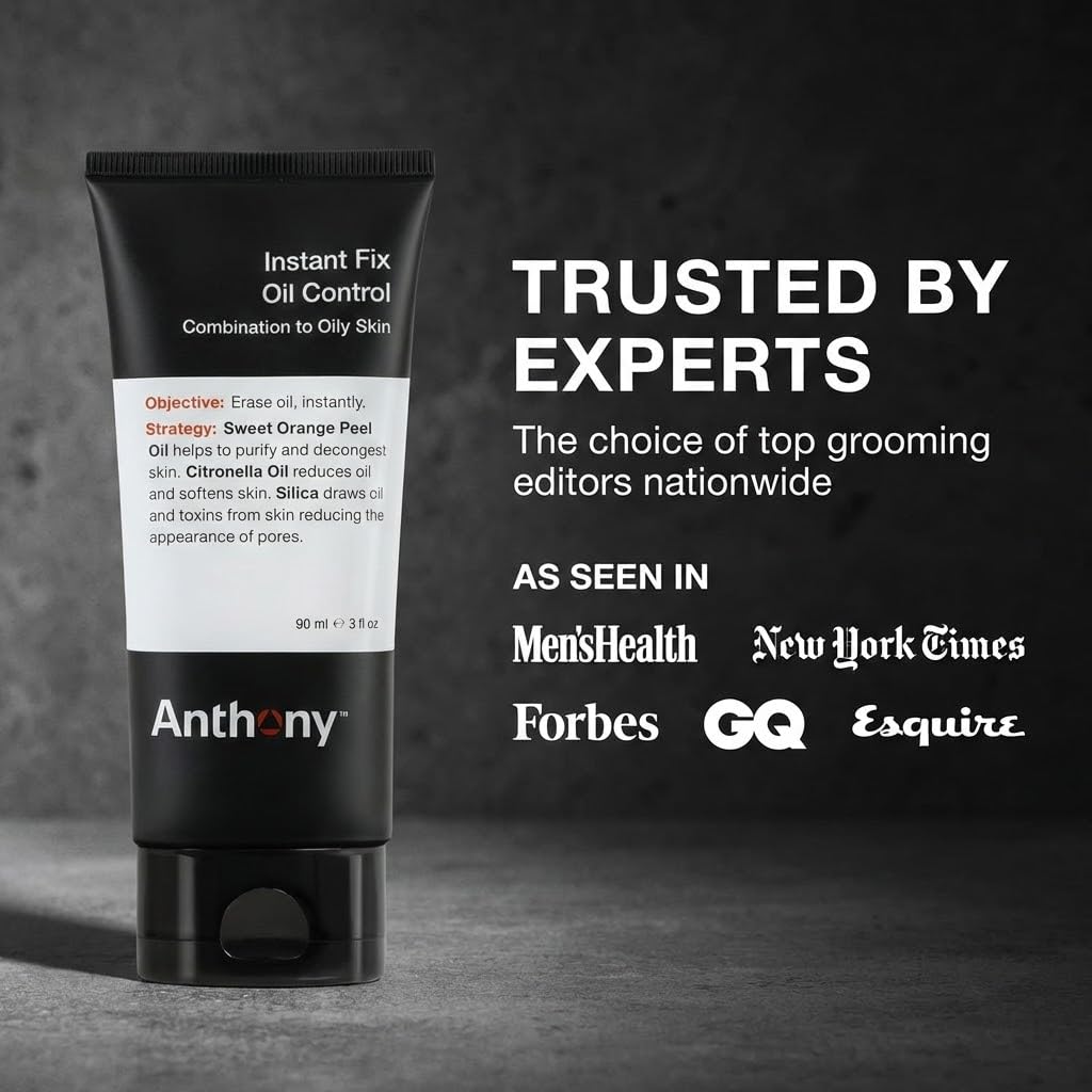 Anthony Instant Fix Oil Control for Men – Mattifying Lotion for Oily Skin – Moisturizer and Pore Minimizer Instantly Eliminates Shine – 3 Fl Oz
