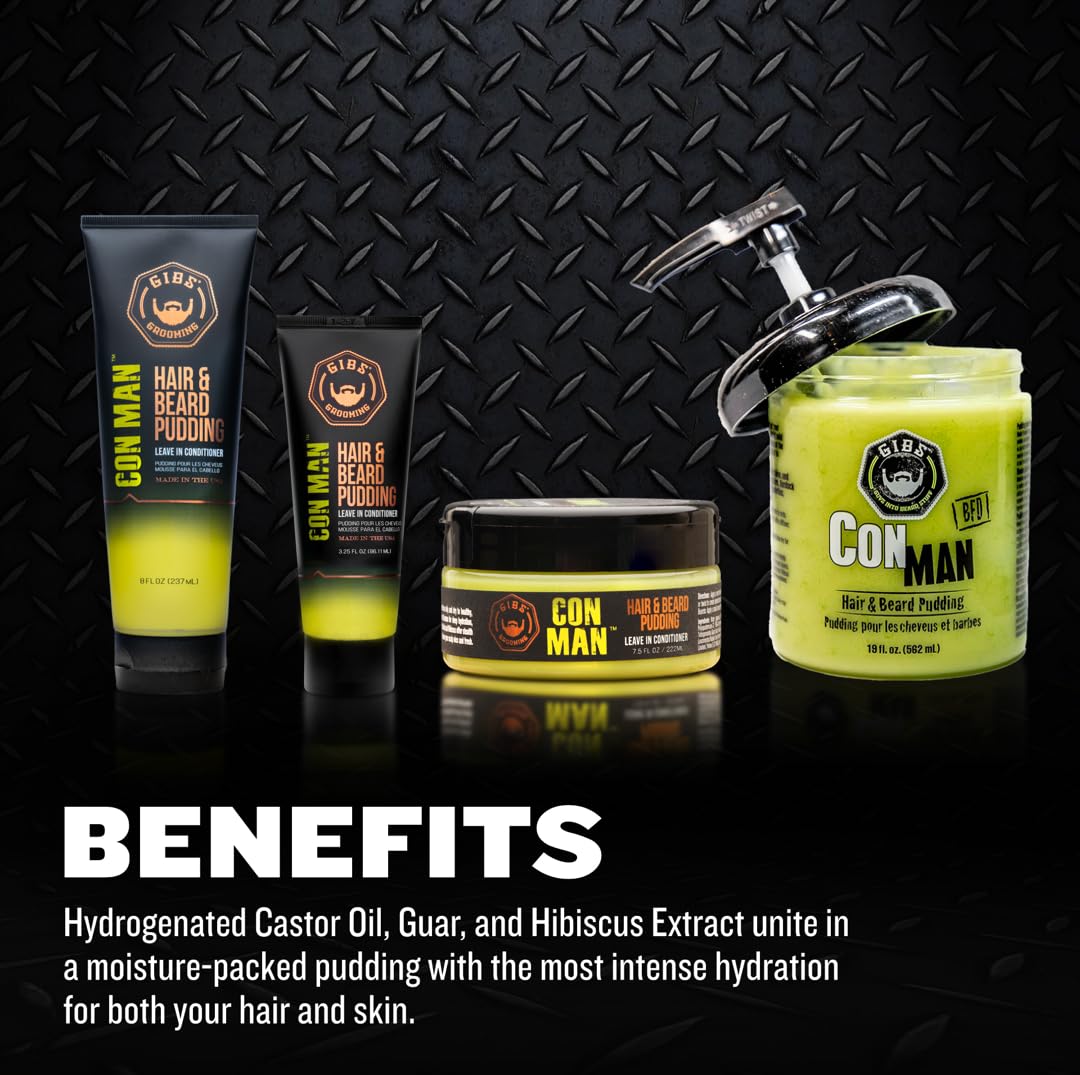 GIBS Con Man Hair & Beard Pudding - Leave-In Conditioner & Curl Definer | Moisturizing Formula