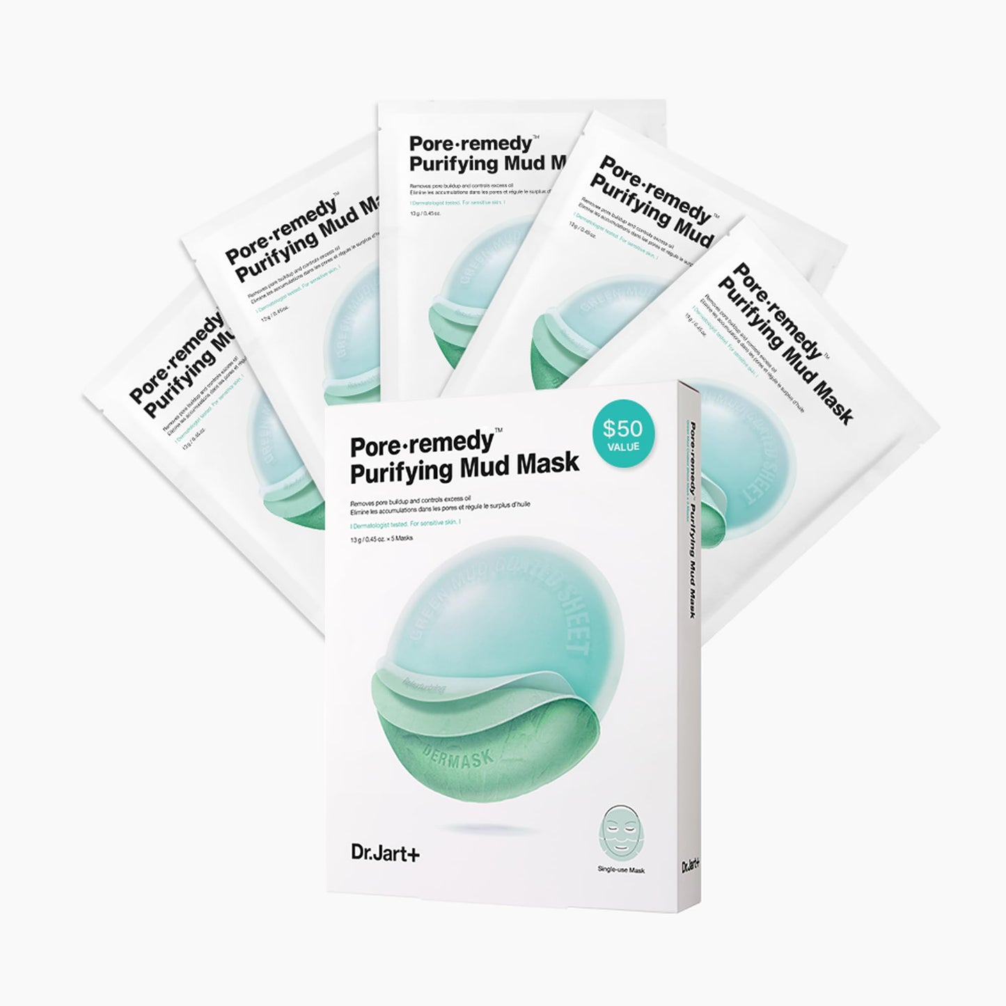 Dr.Jart+ Pore Remedy Purifying Mud Korean Face Mask | Sheet Mask | Gifts for Women | Korean Skin Care, 5 Pack