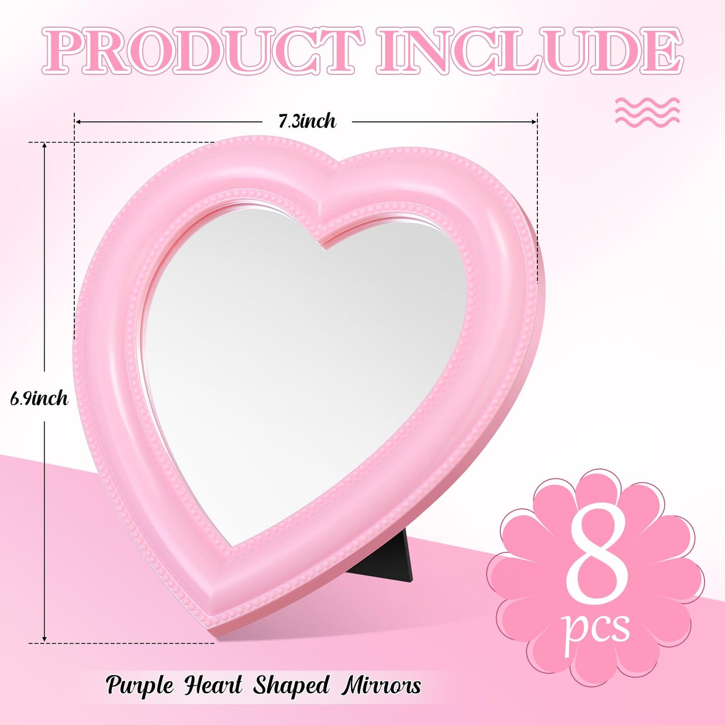 GlikCeil 8 Pcs Spa Party Supplies 8 Heart Mirror Pink Makeup Mirror for Women Sleepover Party Spa Slumber Birthday Favor