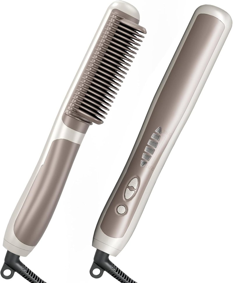 Hair Straightener Brush - Fast Heating Ceramic Straightening Tool for All Hair Types | Anti-Scald Design, Perfect for At-Home Styling