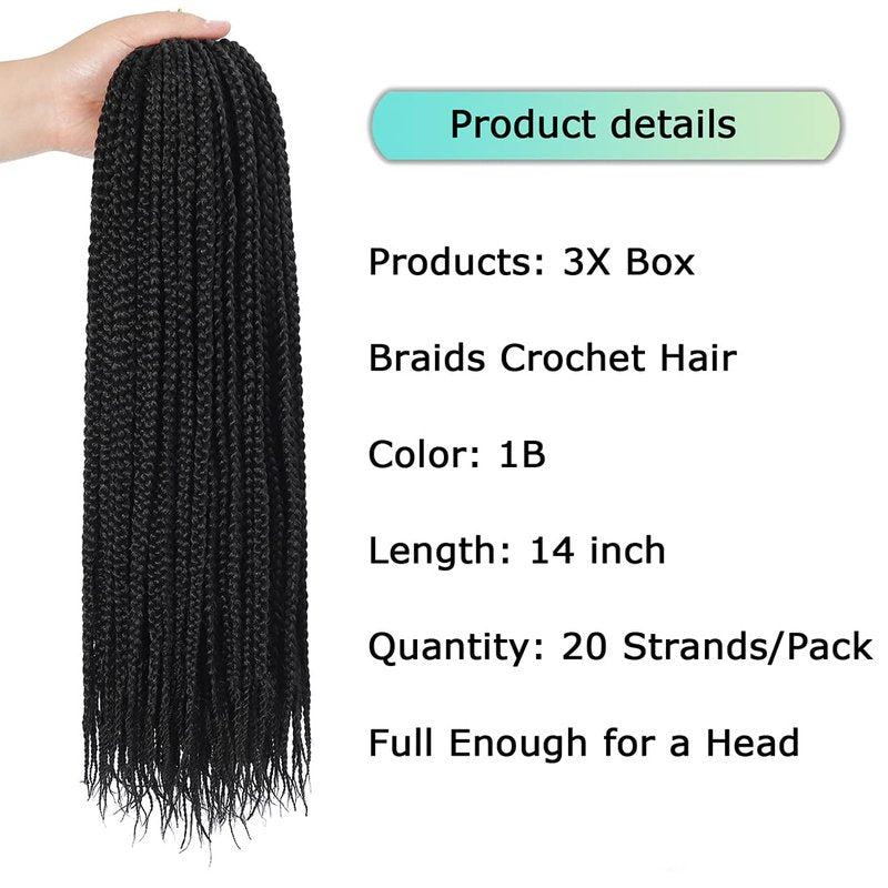 Crochet Box Braids Hair pre looped Goddess Box Braids Crochet Braiding 7 Packs 3x Crochet Hair (14 inch, 1B)
