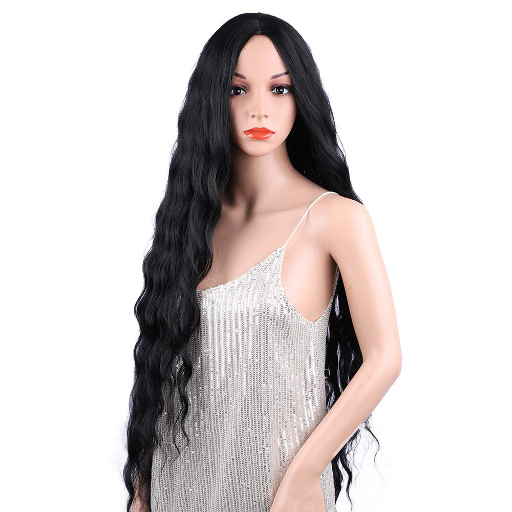 Atohallan Long Black Wig for Women 36 inch Super Long Water Wavy Wigs Heat Resistant Synthetic Soft Wavy Fluffy Curly Wig for Daily Party Use Halloween Wig