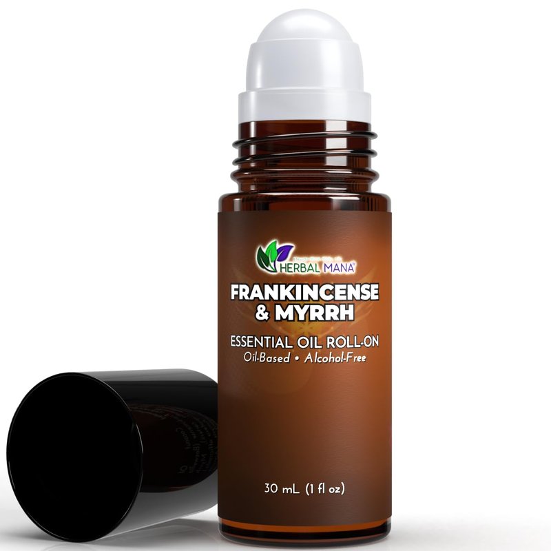 Frankincense & Myrrh Essential Oil Roll-On, 30 mL (1 fl oz) – Pre-Diluted Aromatherapy Rollerball in Fractionated Coconut Oil (FCO) – Alcohol-Free Pulse Point Oil Roller