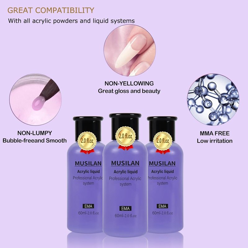 Monomer Acrylic Nail Liquid 6oz for Acrylic Powder - Professional 180ml Monomer Acrylic Nail Liquid Acrylic Powder,Acrylic Nail Extension 3D Nail Art - MMA Free,Quick Dry Time Acrylic Nail Liquid
