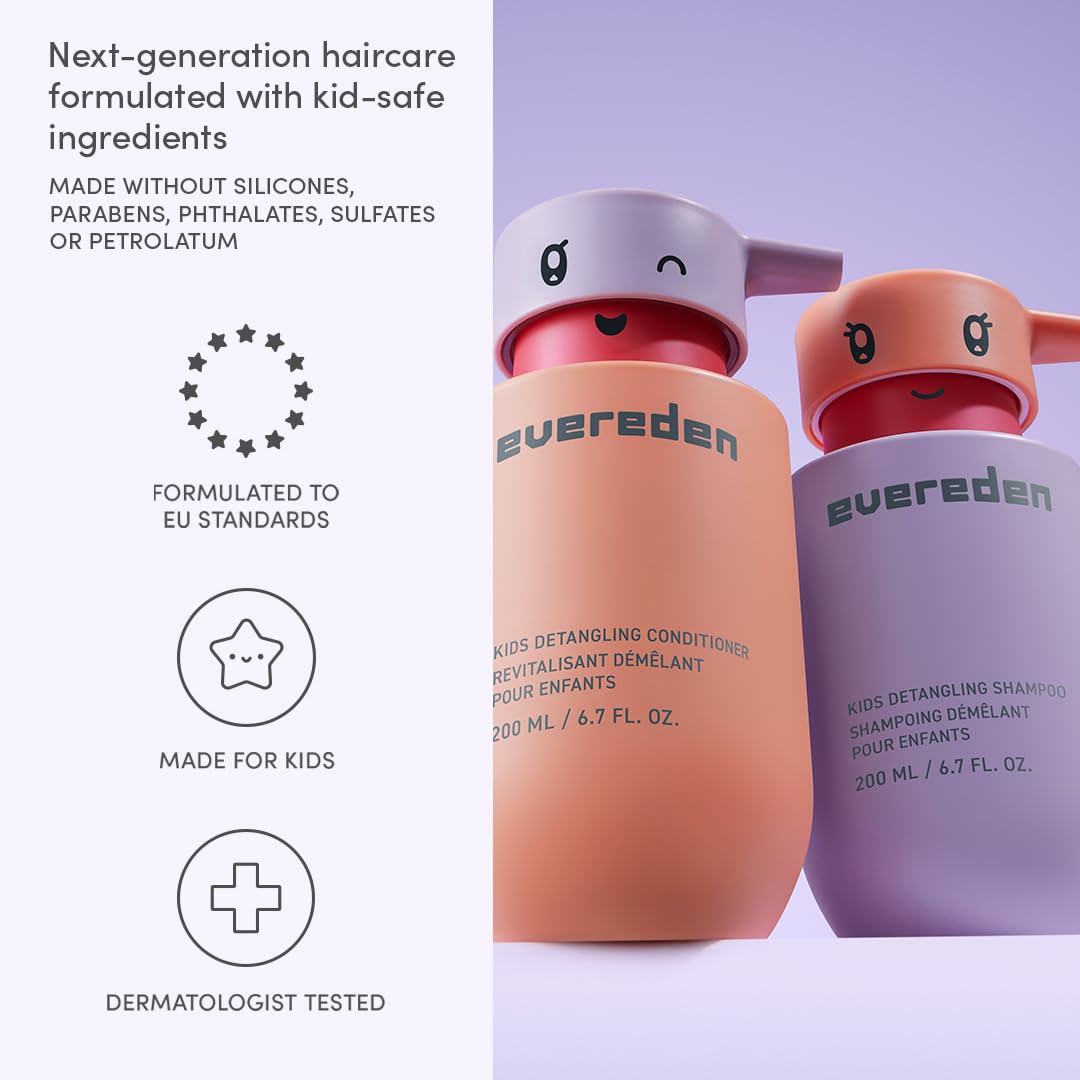 Evereden Kids Haircare Set - Detangling Shampoo & Conditioner | Vegan, Plant Protein Peptides & Argan Oil, Ages 3+