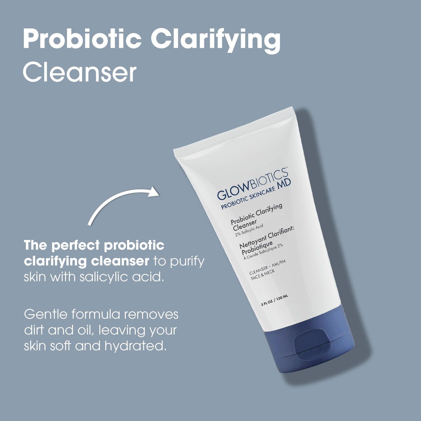 Glowbiotics Probiotic Clarifying Cleanser - 2% Salicylic Acid (BHA) & Peptides - 5 oz - Gentle Foaming Face Wash