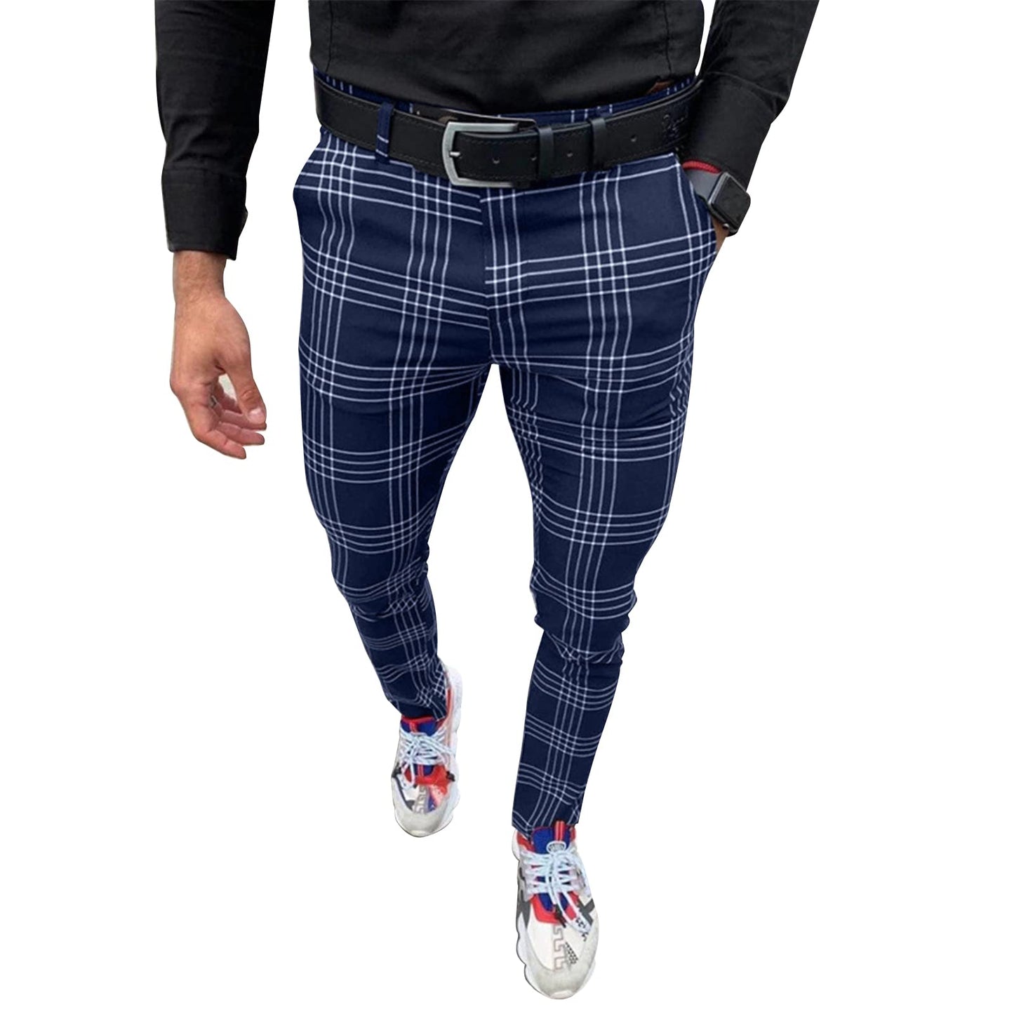 Men's Slim Fit Dress Pants Plaid Stretch Slacks Business Casual Pants