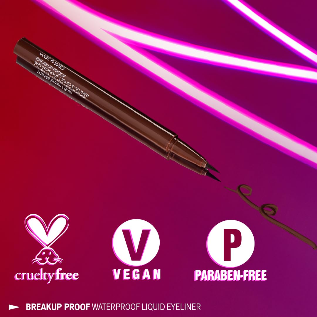 wet n wild Mega Last Breakup Proof Liquid Eyeliner - Ultra-Fine Brush, Waterproof, 16-Hour Long-Lasting Wear - Cruelty-Free & Vegan - Brown
