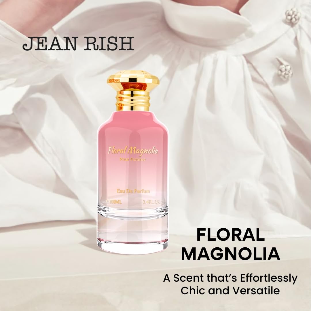 Jean Rish Floral Magnolia Perfume for Women Eau De Parfum, Long-Lasting Luxury Fragrance, Made In USA - Magnolia, Peony, Amber, Musk Scent - 100ml / 3.4 oz