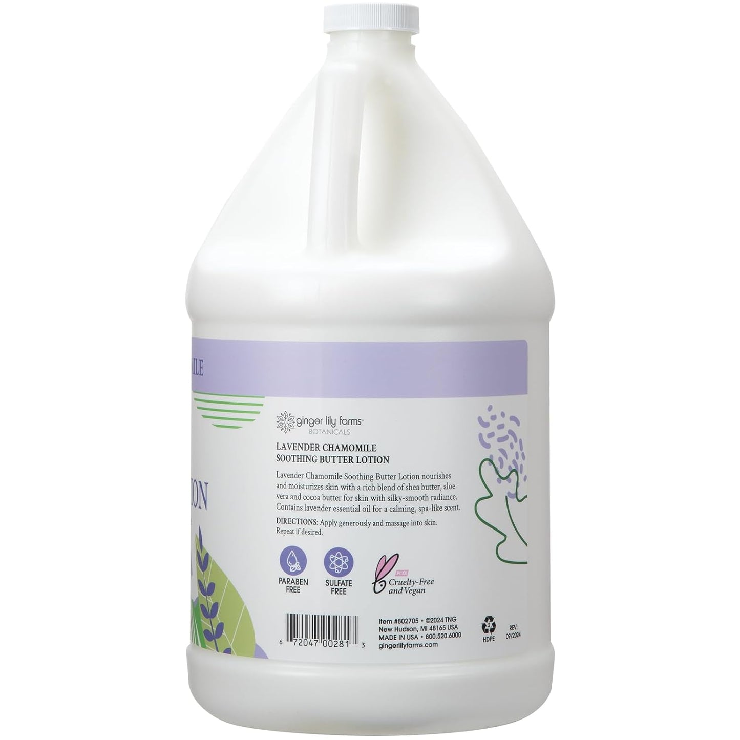 Ginger Lily Farms Soothing Butter Lotion - Vegan Lavender Chamomile Scent | 1 Gallon Refill for Dry Skin