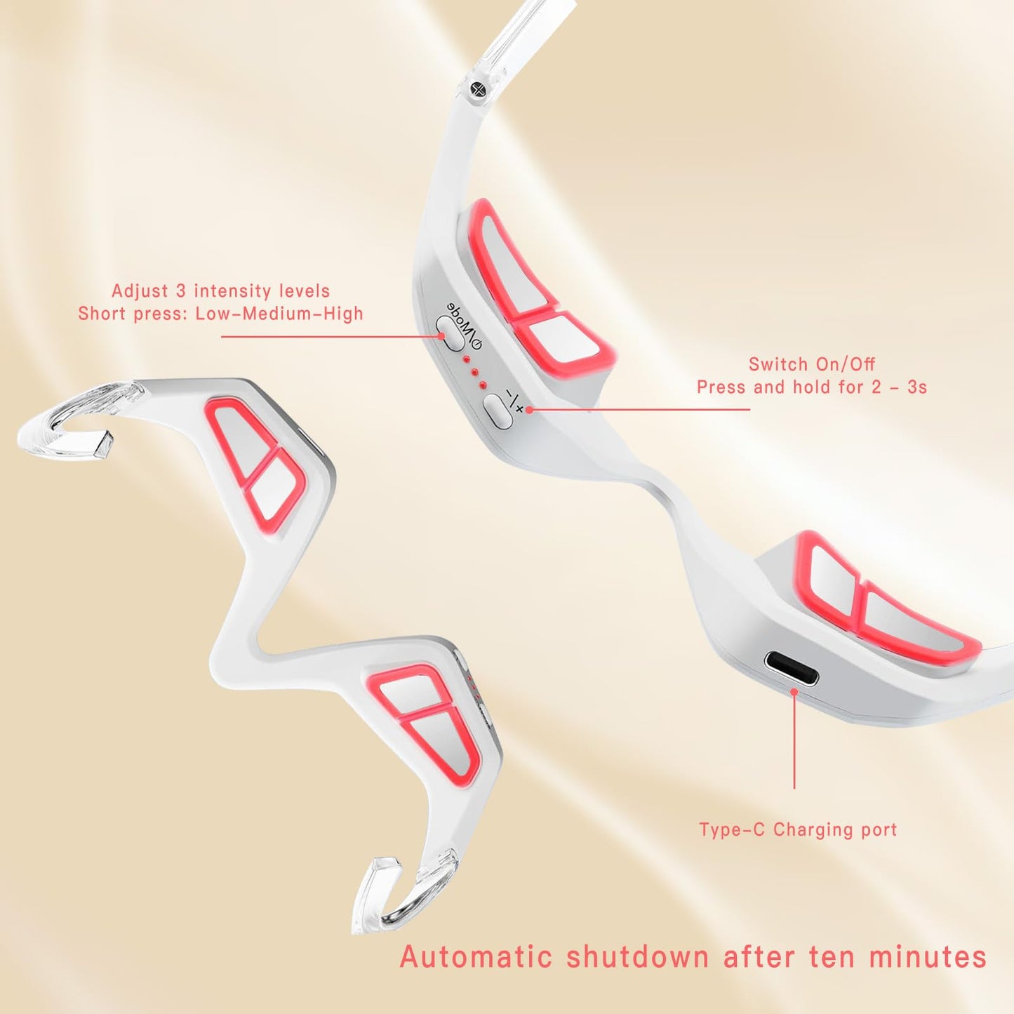 Under Eye Red Light Therapy Device - 3D Surround Massager Glasses for Eye Bags & Puffiness Appearance - Hands-Free Beauty Tool for Reading & Relaxing, 3 Microcurrent Intensities