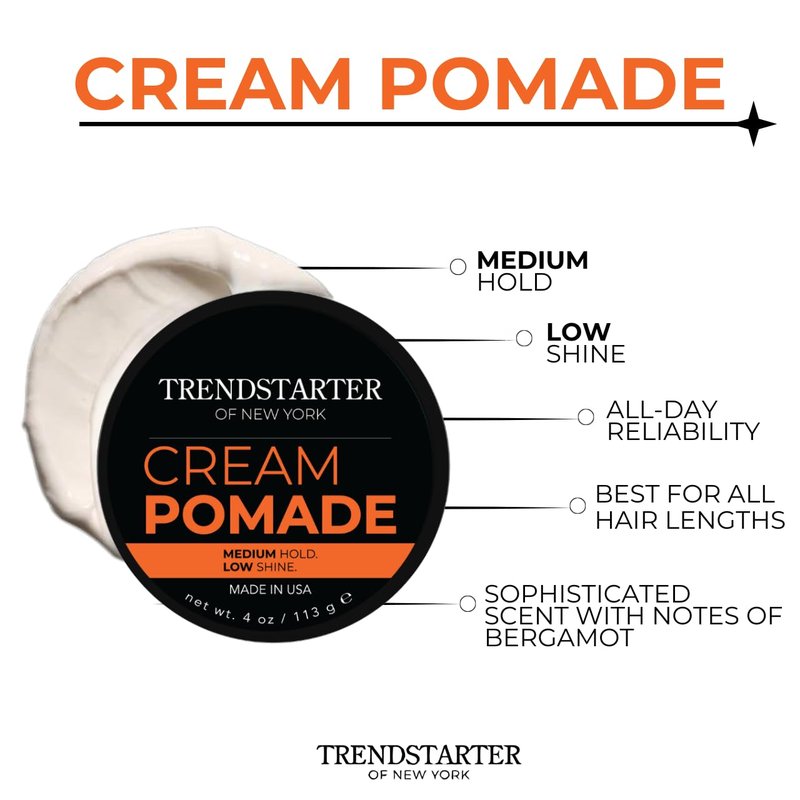 Cream Pomade - Medium Hold Water-Based Hair Styling Putty | 4oz, Low Shine Finish