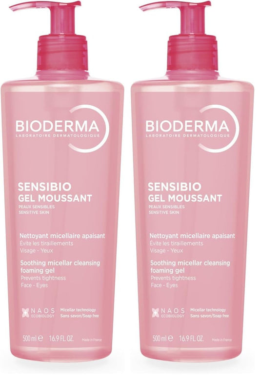 Bioderma Sensibio Foaming Gel Gentle Face Cleanser,Cleansing and Makeup Removing Refreshing Feeling for Sensitive Skin,Unscented,16.9 Fl Oz,(Pack of 2)