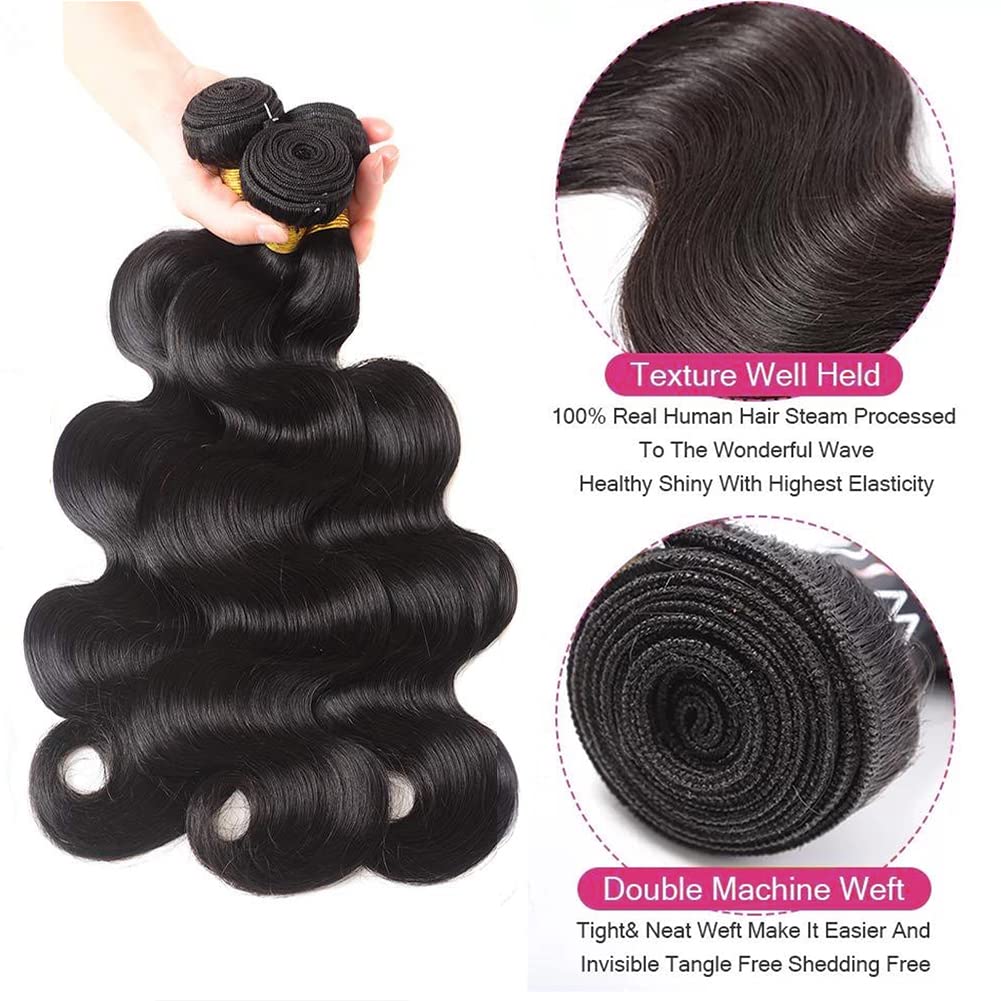 Body Wave Human Hair Extensions - 22 Inch 10A Grade Brazilian Virgin Hair | Natural Black
