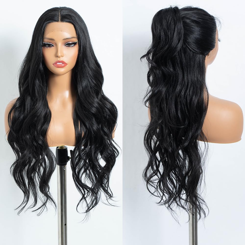 Rebecca Q Long Wavy Synthetic Lace Front Wig for Women 30 inches Middle Part Natural Hairline Heat Resistant Fiber Wigs for Daily Party (Ginger)