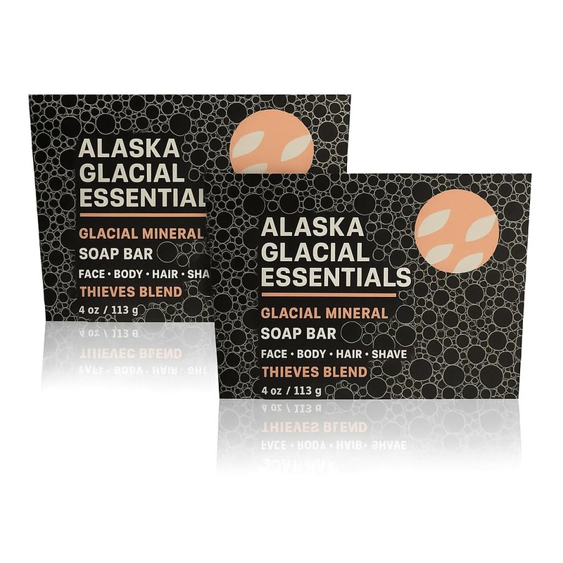 Alaska Glacial Mineral Clay Bar Soap for Men & Women, Goat Milk Natural Soap Bar, Face Body Shampoo Shave Soap, Body Soap Bars for Sensitive Skin, Essential Oils Cold Process - Thieves Blend, 2 Pack