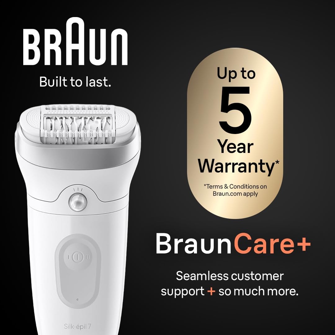 Braun Silk-épil 7 Epilator - Women's Hair Removal Device, Wet & Dry, Wide Head | Silver