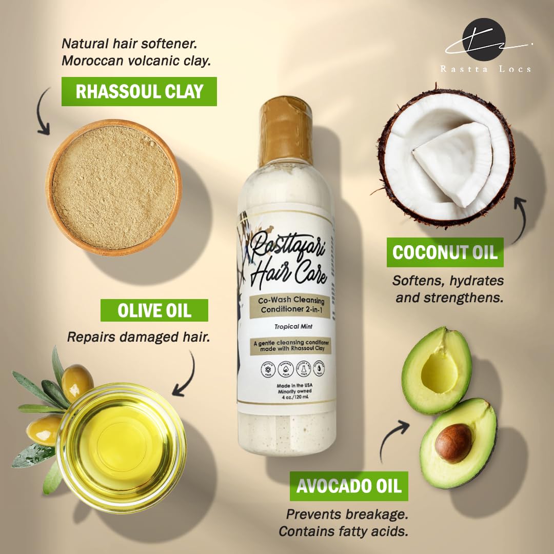 Rastta Loc's Duo Set: pH Balancing ACV Shampoo and Rhassoul Clay Co-Wash Rinse. Two 8oz. Bottles. Weekly and Monthly Braid, Dreadlock Washing Kit