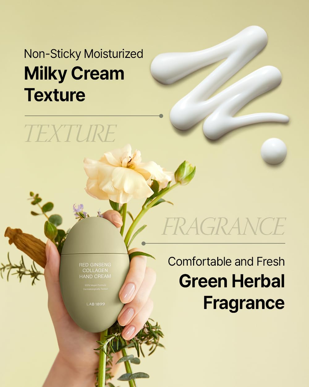 Donginbi LAB 1899 Red Ginseng Collagen Hand Cream - Firming & Glowing Moisturizer for Dry Hands, Korean Ginseng Skin Care Gifts for Women, Vegan Hand Lotion Travel Size, 1.69 floz
