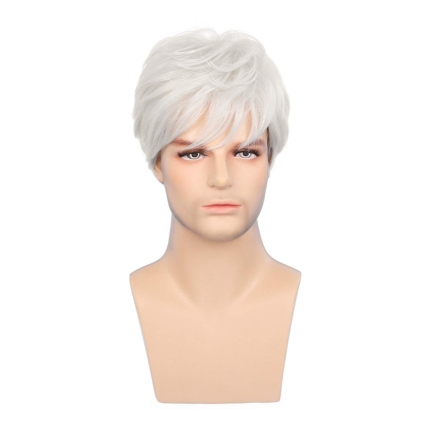 Sallcks Mens White Wigs Short Layered Natural Cosplay Costume Halloween Synthetic Heat Resistant Replacement Wigs